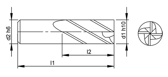 4 Flute Replaceable Head Square Endmill schematic drawing