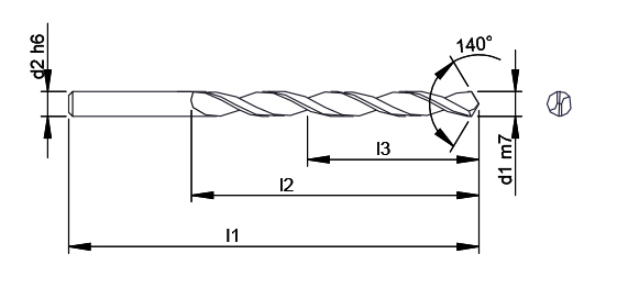 High Performance 2 Flute Drill 3XD schematic drawing