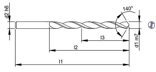 High Performance 2 Flute Drill 5XD Through Coolant   schematic drawing