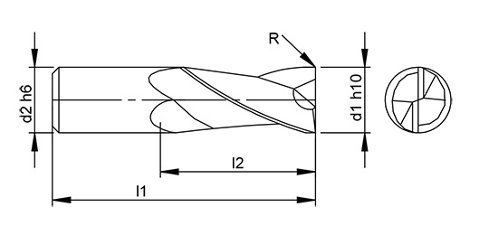 High Performance 2 Flute Radius Endmill schematic drawing