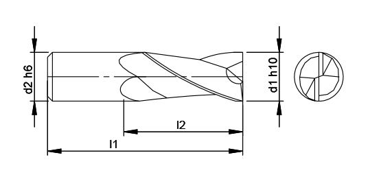 High Performance 2 Flute Square Corner Endmill  schematic drawing