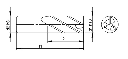 Universal 3 Flute Square Endmill  schematic drawing