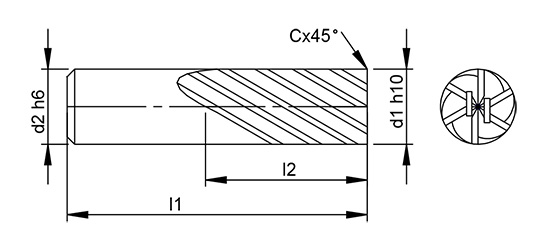 Universal 6 Flute Chamfer Endmill (Ali Range) schematic drawing