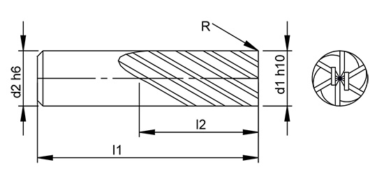 Universal 6 Flute  Radius Endmill (Ali Range) schematic drawing